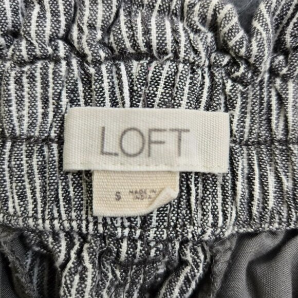 LOFT Women S Pinstripe Relaxed Linen Blend Casual Pants With Elastic Waist - Picture 6 of 13